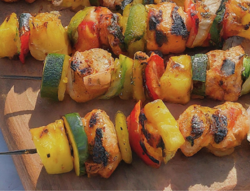 Grilled Chicken Kebabs with Lemon Fused Olive Oil and Oregano Balsamic